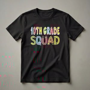 10th Grade Squad Colorful Pencil Graphic T-Shirt for High School