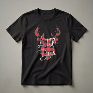 Little Deer Red Buffalo Plaid Graphic Christmas T-Shirt