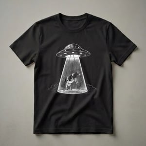 Funny Cow Abduction UFO Graphic T-Shirt for Sci-Fi and Animal Humor