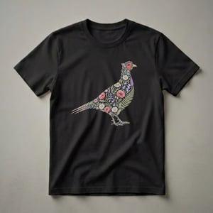 Floral Pheasant Botanical Art Graphic T-Shirt for Nature Lovers