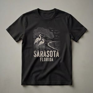 Retro Vintage Sarasota Florida Egret Coastal Landscape T-Shirt