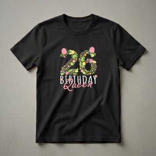 26th Birthday Queen Floral Graphic T-Shirt for Women