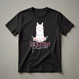 11th Birthday Princess Llama Graphic T-Shirt for Girls