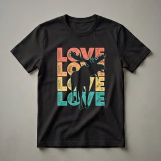Retro I Love Moose Silhouette Graphic T-Shirt for Wildlife Lovers