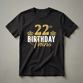 22nd Birthday Twins Crown Graphic T-Shirt for Brother and Sister