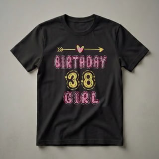 38th Birthday Girl Pink and Gold Glitter Graphic T-Shirt