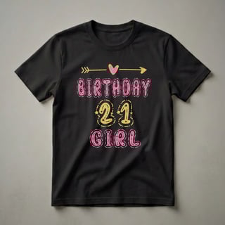 21st Birthday Girl Pink and Gold Glitter Graphic T-Shirt