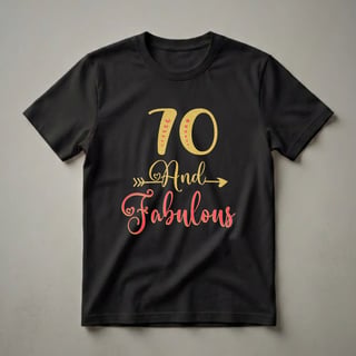 70 And Fabulous Gold and Coral Glitter Graphic T-Shirt for Women