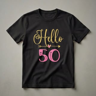 Hello 50 Glitter Graphic T-Shirt for Women Turning Fifty