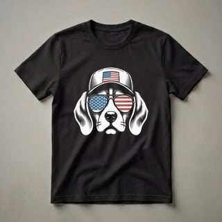 American Flag Beagle Dog Wearing Sunglasses and Hat Graphic T-Shirt