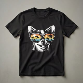 Chihuahua Dog Wearing Sunglasses Beach Scene Graphic T-Shirt