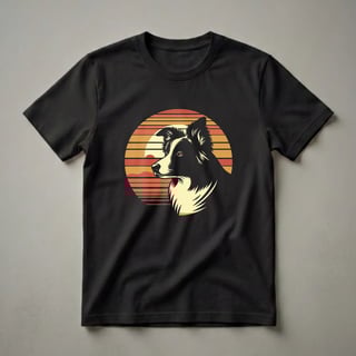 Retro Sunset Border Collie Dog Graphic T-Shirt for Dog Lovers