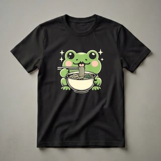 Kawaii Frog Eating Ramen Graphic T-Shirt for Foodie Fun