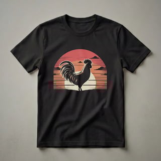 Retro Sunset Rooster Silhouette Graphic T-Shirt for Farm Lovers