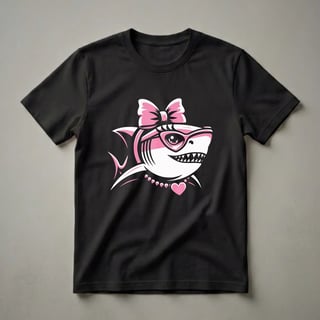 Cute Pink Bow Shark Graphic T-Shirt for Girls and Women