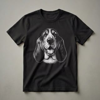 Basset Hound Dog Face Scratchboard Art Graphic T-Shirt