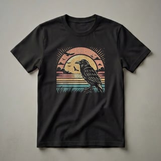 Vintage Raven Retro Sunset Graphic T-Shirt for Bird Lovers