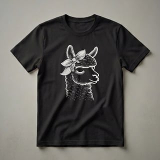 Alpaca Head with Bow and Flowers Graphic T-Shirt for Women