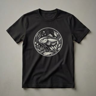 Catfish Underwater Scene Linocut Graphic T-Shirt for Anglers