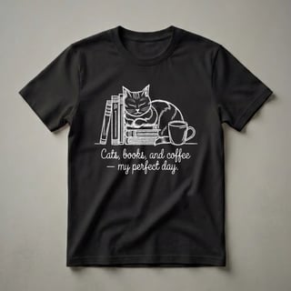 Cat Mom Graphic T-Shirt: Books, Coffee, and Feline Friends