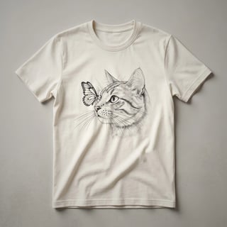 Cat With Butterfly Sketch Art Graphic T-Shirt for Cat Lovers