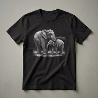 African Elephant Family Stippling Art T-Shirt for Wildlife Lovers