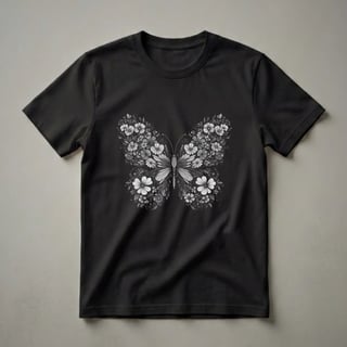 Floral Butterfly Sketch Art T-Shirt for Nature Lovers