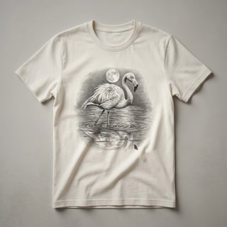 Flamingo Sketch Moon Scene Graphic T-Shirt for Bird Lovers