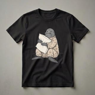 Funny Sleepy Sea Lion Hugging Pillow Graphic T-Shirt