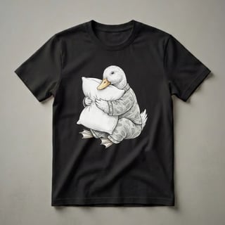 Funny Sleepy Duck Hugging Pillow Graphic T-Shirt for Pajama Lovers