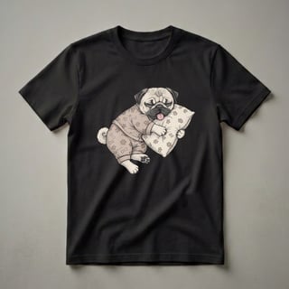 Funny Sleepy Pug Dog Pajama Graphic T-Shirt for Dog Lovers