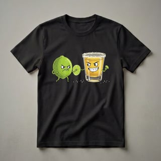 Funny Lime vs Tequila Shot Cartoon Graphic T-Shirt