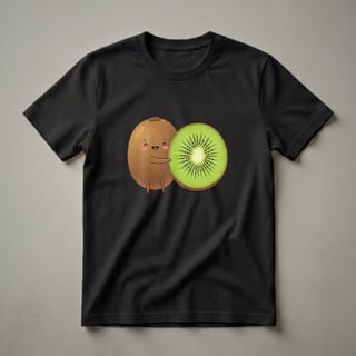 Funny Kiwi Fruit Hugging Slice Graphic T-Shirt for Fruit Lovers
