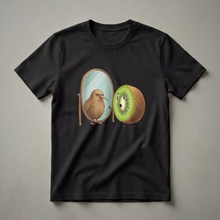 Funny Kiwi Fruit Meets Kiwi Bird Mirror Graphic T-Shirt