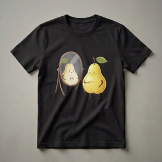 Funny Pear Looking in Mirror Cartoon Graphic T-Shirt