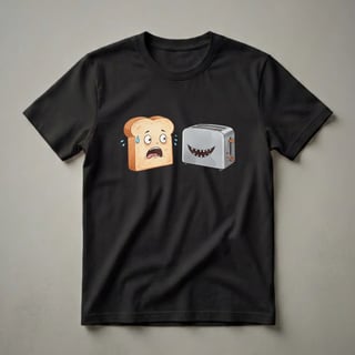 Scared Bread and Evil Toaster Cartoon Graphic T-Shirt