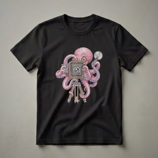 Funny Photographer Octopus with Vintage Camera Graphic T-Shirt