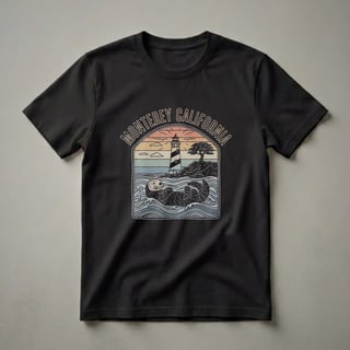 Monterey California Sea Otter Retro Sunset Graphic T-Shirt