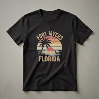 Retro Fort Myers Florida Sunset Palm Tree Graphic T-Shirt