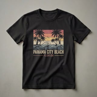 Retro Panama City Beach Florida Sunset Palm Tree Graphic T-Shirt