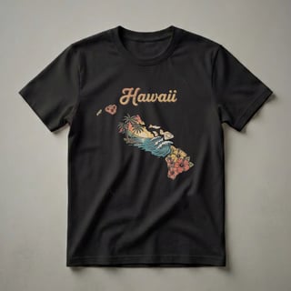 Retro Hawaii Map Tropical Beach Scene T-Shirt for Island Lovers