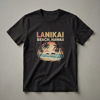 Retro Lanikai Beach Hawaii Sunset Palm Tree Graphic T-Shirt