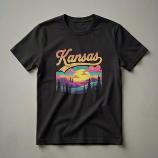Retro Kansas Sunset Landscape Graphic T-Shirt for State Pride