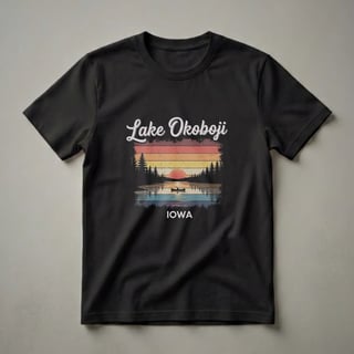 Retro Lake Okoboji Iowa Sunset Graphic T-Shirt for Vacationers