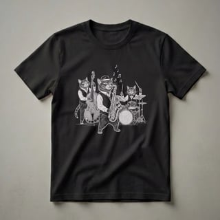 Cats Playing Jazz Saxophone Drums Graphic T-Shirt for Music Lovers