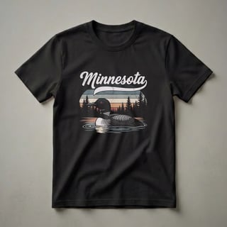 Minnesota Loon Retro Sunset Graphic T-Shirt for Lake Lovers