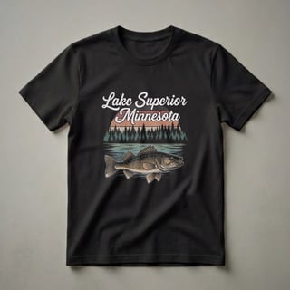 Lake Superior Minnesota Walleye Fishing Graphic T-Shirt for Anglers
