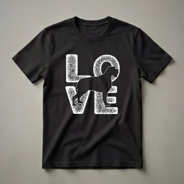 White graphic of the word LOVE with a Wirehaired Pointing Griffon dog silhouette in the 'V' on a black t-shirt.