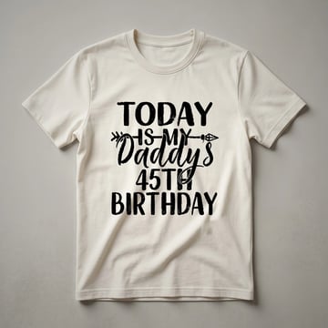 Black graphic t-shirt with white distressed text that reads 'Today Is My Daddy's Birthday' for a 45th birthday celebration.