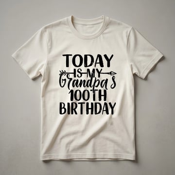 White graphic t-shirt with black text that reads 'Today Is My Grandpa's 100th Birthday'.